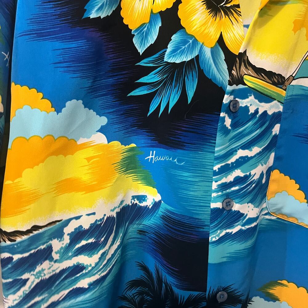 Koman VTG Shirt Mens Hawaiian Blue Yellow Floral Tropical Colorful Vacation M - Picture 2 of 5